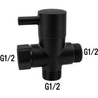 YnysTec Zinc Alloy 3-Way Diverter Tap Accessory G1/2 for Handheld Shower Heads in Black