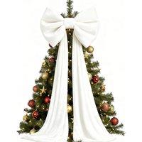 YnysTec Large Velvet Christmas Bow, Long Streamers Christmas Tree Topper Bow in White | Size: Medium
