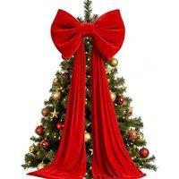 YnysTec Large Velvet Christmas Bow, Long Streamers Christmas Tree Topper Bow in Red
