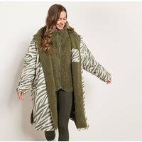 OHS Zebra Print Sherpa Lined Water Resistant Coat Drying Changing Robe in Green | Size: S/M