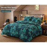 Homes-Linen Arlo Triangles Geometric Reversible Duvet Cover Set in Teal | Size: Single