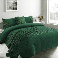 Homes-Linen Xmas Tree Teddy Fleece Bedding Set Duvet Cover with Pillowcase in Green | Size: King