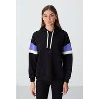 Tommy Life Women's Oversized Color-block Hooded Sweatshirt in Black | Size: Medium