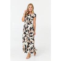 Izabel London Women's Printed Short Sleeve Bardot Maxi Dress | Size: Large