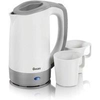 Swan Travel Kettle White/Grey 0.5L SK19011N with Two Tea Cups in White