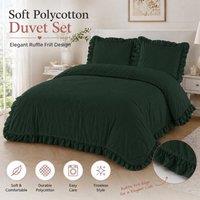 Homes-Linen Santiago Frilled Edge Polycotton Duvet Cover Set in Green | Size: Super King