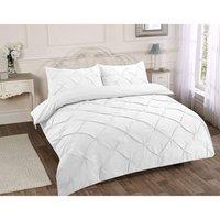 Homes-Linen Luxury Alexandra Pintuck Pleated Duvet Cover Set in White | Size: Super King