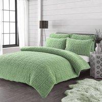 Homes-Linen Teddy Fleece Leaf Printed Duvet Cover Set in Green | Size: Super King