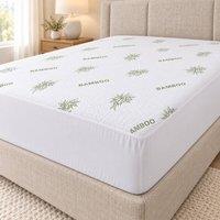 Homes-Linen Bamboo Mattress Protector Waterproof Extra Deep Anti Allergy in White | Size: Small Double