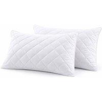 Homes-Linen Quilted Pillows Soft Hollow Fibre Hotel Quality Pillows Pack of 2 in White