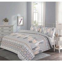 Homes-Linen Harley Feathers Printed Polycotton Duvet Cover Set Soft Easy Care | Size: King