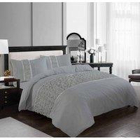 Homes-Linen Aurora Ruffled Diamond Lace Sequin Polycotton Duvet Cover Set Luxury in Silver | Size: Single