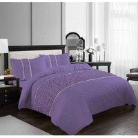 Homes-Linen Aurora Ruffled Diamond Lace Sequin Polycotton Duvet Cover Set Luxury in Lilac | Size: Single