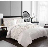 Homes-Linen Aurora Ruffled Diamond Lace Sequin Polycotton Duvet Cover Set Luxury in White | Size: Single