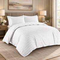 Homes-Linen 400 Thread Count Satin Stripe Duvet Cover Set 100% Egyptian Cotton in White | Size: Single
