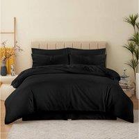 Homes-Linen 180 Thread Count Percale Duvet Cover Set Non Iron Polycotton Bedding in Black | Size: Single