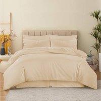 Homes-Linen 180 Thread Count Percale Duvet Cover Set Non Iron Polycotton Bedding in Beige | Size: Single