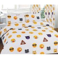 Homes-Linen Ikons Emoji Printed Polycotton Duvet Cover Set Soft Easy Care Bedding in White | Size: King