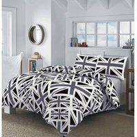Homes-Linen Union Jack Printed Polycotton Duvet Cover Set Soft Easy Care Bedding in Black | Size: Super King