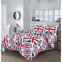 Homes-Linen Union Jack Printed Polycotton Duvet Cover Set Soft Easy Care Bedding in Blue | Size: Single