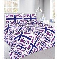 Homes-Linen Union Jack Printed Polycotton Duvet Cover Set Soft Easy Care Bedding in Lilac | Size: Single