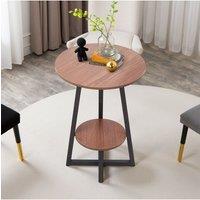 Living and Home 2-Tier Round Wooden Coffee Side Table in Walnut