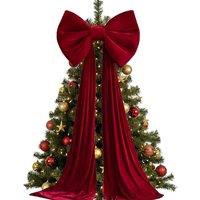 YnysTec Large Velvet Christmas Bow, Long Streamers Christmas Tree Topper Bow in Dark Red