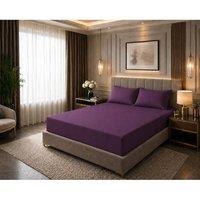 Homes-Linen 180 Thread Count Cotton Rich Percale 25cm Fitted Sheet in Plum | Size: Single