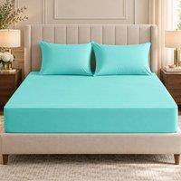 Homes-Linen 200 Thread Count Egyptian Cotton Extra Deep Fitted Sheet 40cm Luxury in Aqua | Size: Single