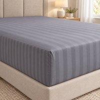 Homes-Linen Extra Deep Fitted Sheet 40cm Microfiber Stripe Bed Sheet in Grey | Size: Single