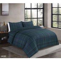 Homes-Linen Hebe Tartan Check Microfibre Duvet Cover Set Soft Easy Care Bedding in Green | Size: King