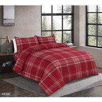 Homes-Linen Hebe Tartan Check Microfibre Duvet Cover Set Soft Easy Care Bedding in Red | Size: King