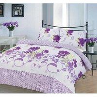 Homes-Linen Bethany Printed Polycotton Duvet Cover Set Soft Easy Care Bedding in Lilac | Size: King