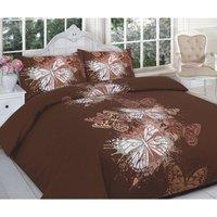 Homes-Linen Butterfly Printed Polycotton Duvet Cover Set Soft Easy Care Bedding in Chocolate | Size: King