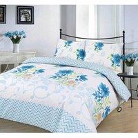 Homes-Linen Bethany Printed Polycotton Duvet Cover Set Soft Easy Care Bedding in Teal | Size: King