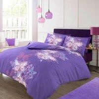 Homes-Linen Butterfly Printed Polycotton Duvet Cover Set Soft Easy Care Bedding in Purple | Size: King