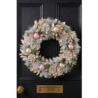 Dibor Seasonal Sparkle Christmas Wreath, Wooden Leaves 39cm in Pink | Size: Medium