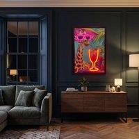 HOME LUXE INTERIOR Framed Giraffe Cocktail LED Neon Light Canvas Wall Art Decor - 40x60cm | Size: 40x60 cm