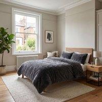 HOME LUXE INTERIOR Charcoal Faux Fur Long Pile Duvet Set Warm Plush Shaggy Fleece Bedding | Size: Double
