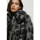Collared Longline Animal Faux Fur Coat