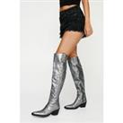 Real Leather Metallic Embroidered Over The Knee Cowboy Boots