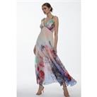 Strappy Pleated Floral Printed Woven Maxi Dress