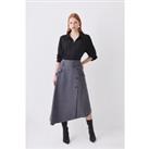 Premium Wool Flannel Belted Asymmetric Midi Skirt