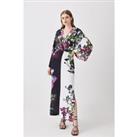 Tall Mono Colourblock Floral Kimono Woven Midi Dress