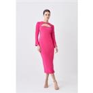 Petite Compact Stretch Cut Out Sleeved Pencil Dress