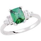Silver Green Emerald and Princess CZ Solitaire Engagement Ring - GVR476