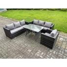 Wicker PE Rattan Garden Dining Set Outdoor Furniture Sofa with Patio Dining Table Armchair 7 Seater Grey