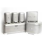 6pc Gift-Boxed Shadow Grey Storage Set with Tea, Coffee & Sugar Canisters, Utensil Store, Cake Tin and Bread Bin