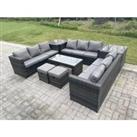 Outdoor Rattan Garden Furniture Lounge Sofa Set With Oblong Rectagular Coffee Table 2 Stools