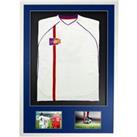 3D + Double Aperture Mounted Sports Shirt Display Frame with Gloss White Frame and Blue Mount 59.4 x 84cm